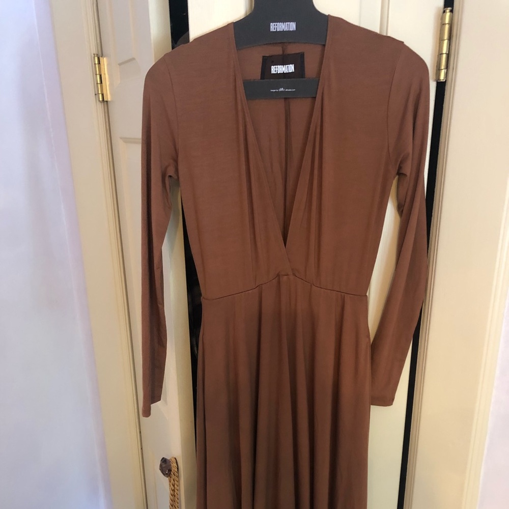 Reformation never worn brown low cut dress